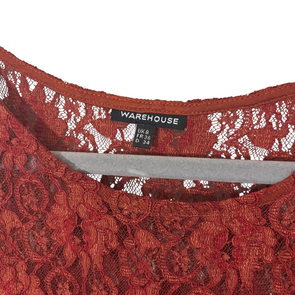 Warehouse Red Sheer Floral Lace Midi Dress UK 8 / US 4 festival bohemian boho - Picture 4 of 15